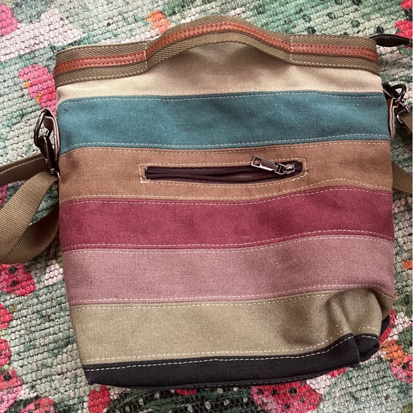 SNUG STAR Canvas Handbag Multi-Color Striped Lattice Cross Body Shoulder/tote - Picture 5 of 14